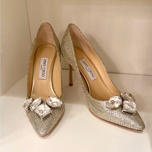 Jimmy Choo Silver Crystal Embellished Pointed Pumps